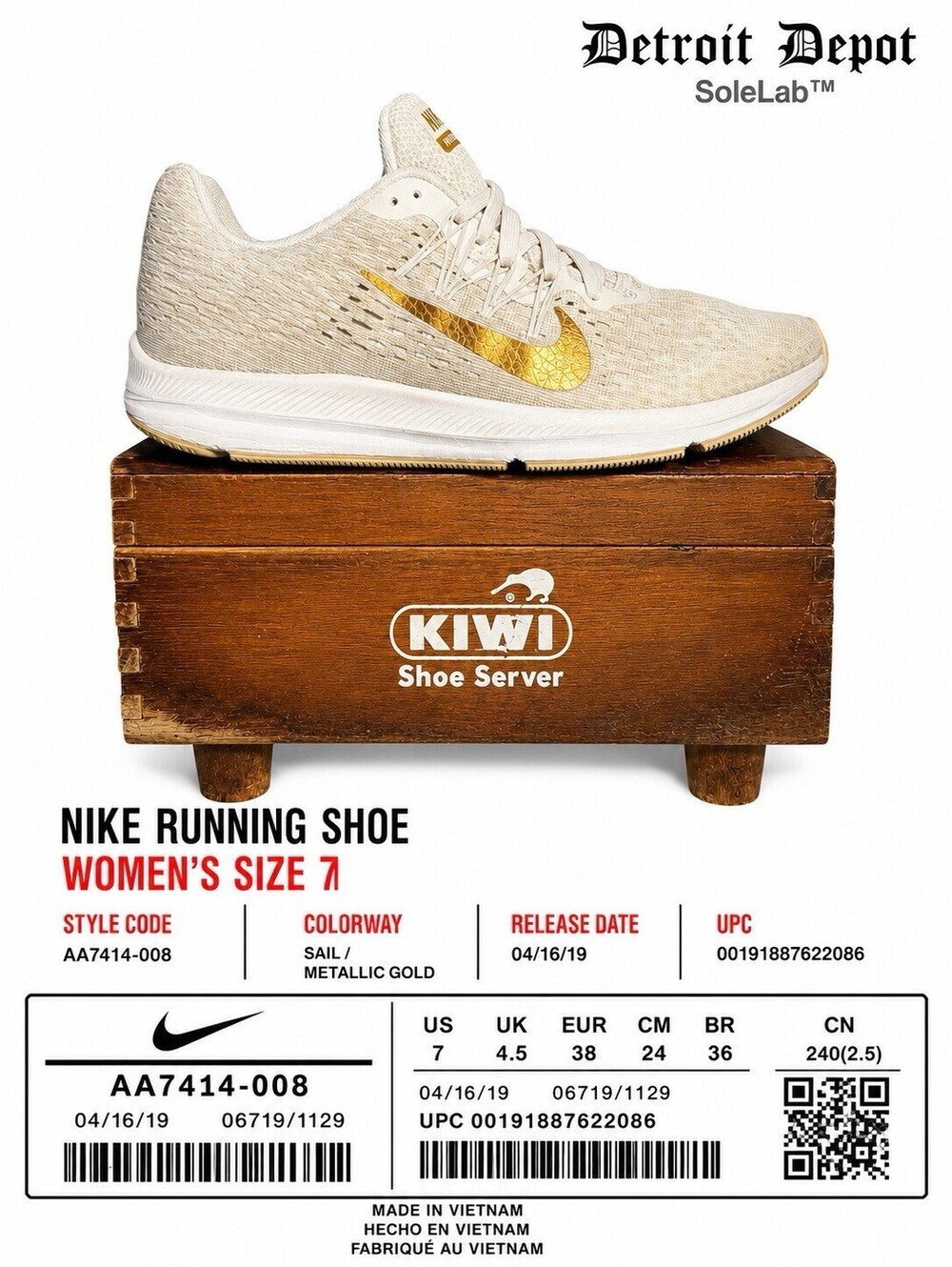 Nike Zoom Winflo 5 Sail Metallic Gold AA7414-008 Women’s Size 7 Running